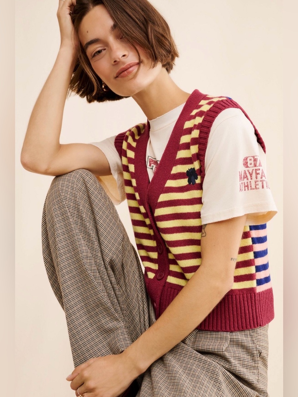 Marimekko Juhla Tasaraita Lambswool Knit Multicolor Stripe Sweater Vest Size XS